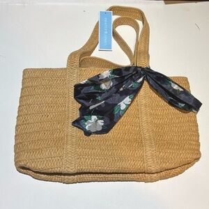 Draper James Woven Tote with Black Floral Scarf